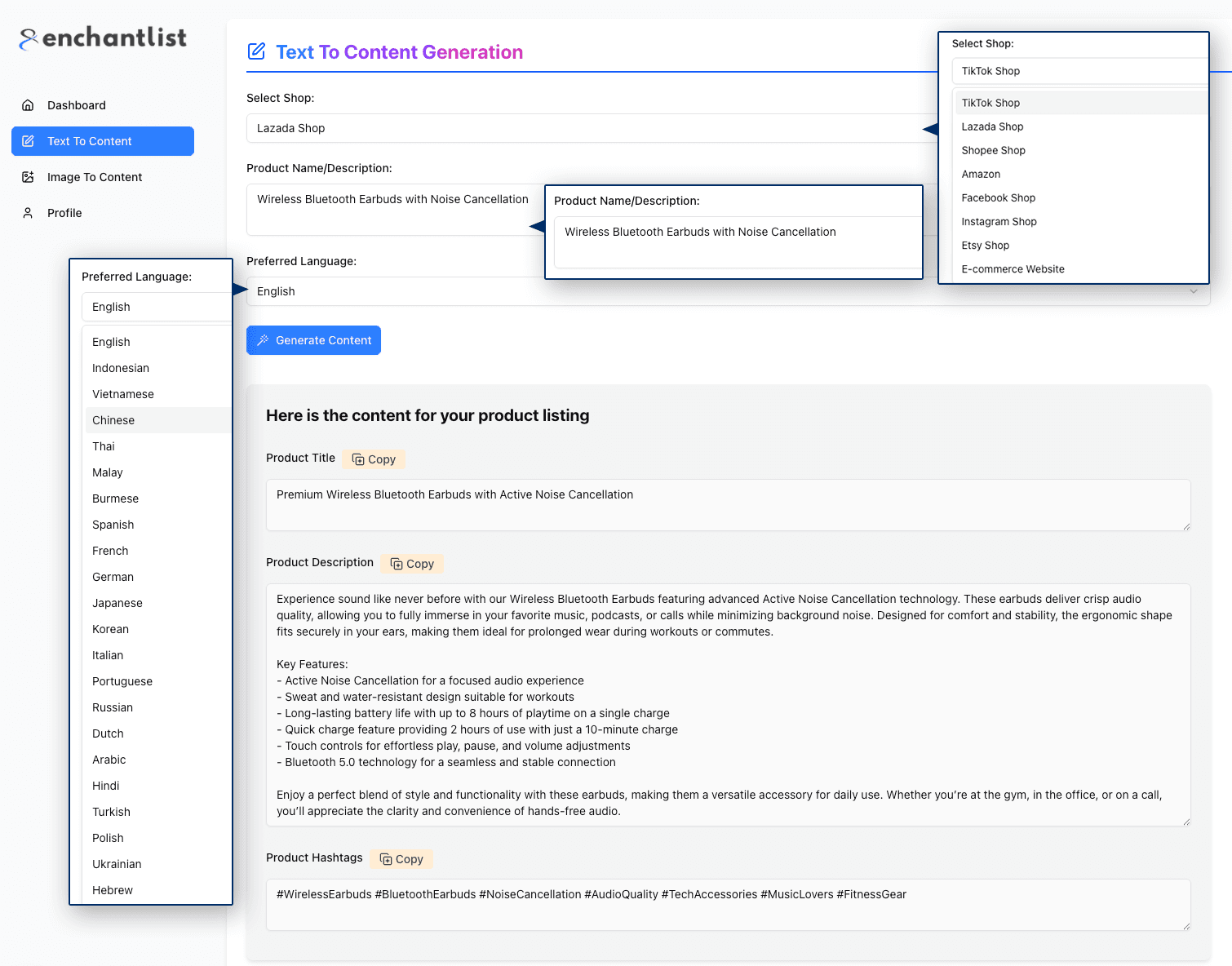 Text to Content Generation